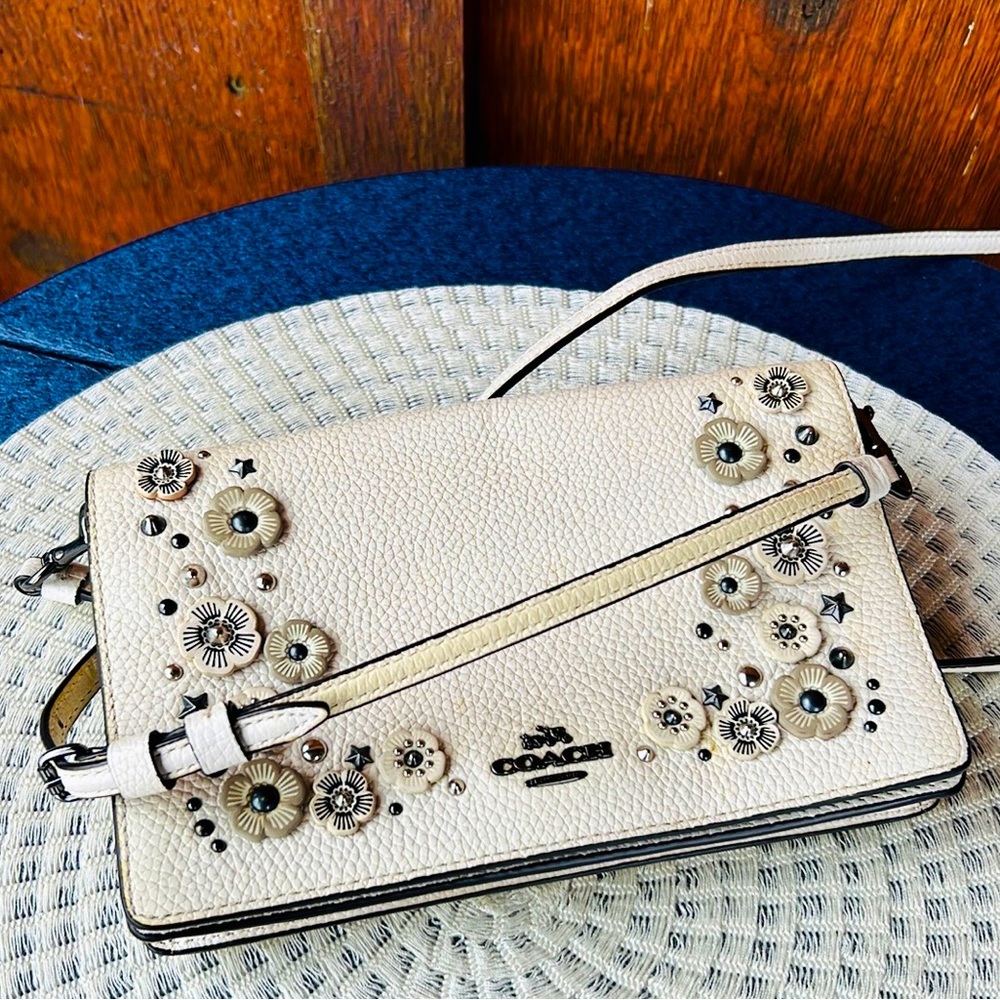 Coach White Floral Appliqué Crossbody Bag